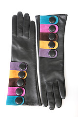 Image showing Female leather gloves on a white background