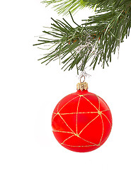 Image showing Christmas fur-tree on a white background with a ball