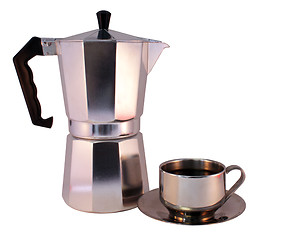 Image showing Moka Pot and Cup of Coffee 