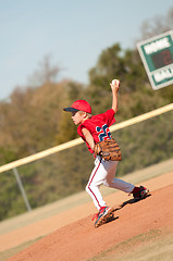 Image showing Young baseball pitcher on the mound