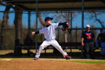 Image showing Youth baseball pitcher in wind up