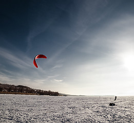 Image showing Kiteboarding or snow kite