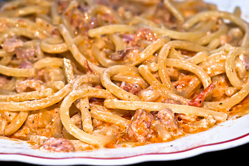 Image showing Pasta- Spaghetti with cream and bacon.