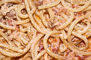 Image showing Pasta- Spaghetti with cream and bacon.