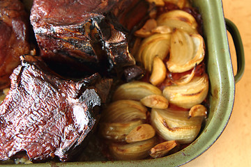 Image showing roasted pork knuckle with potatoes