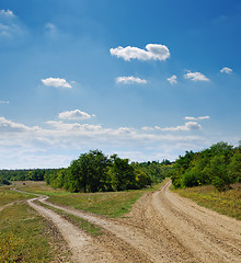 Image showing two rural roads go to horizon under cloudy sky