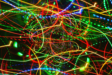 Image showing Motion neon glowing lights lines