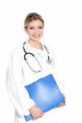 Image showing Smiling woman doctor doing rounds