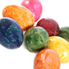 Image showing Collection of colourful marbled Easter Eggs