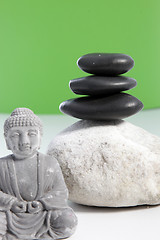 Image showing Zen arrangement with spa stones and Buddha statue