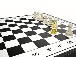 Image showing gold pawn and some white pawns - strategy and leadership concept