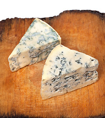 Image showing Dorblu cheeses on old wooden board