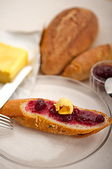 Image showing bread butter and jam 