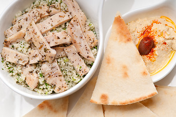 Image showing chicken taboulii couscous with hummus