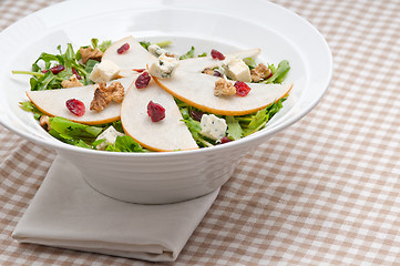 Image showing Fresh pears arugula gorgonzola cheese salad