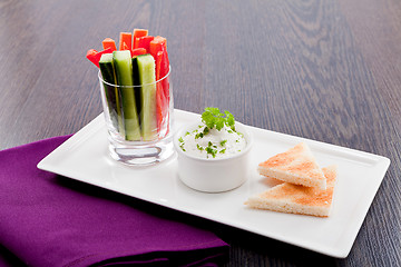 Image showing fresh vegetables and cream cheese dip snack