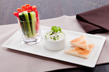 Image showing fresh vegetables and cream cheese dip snack
