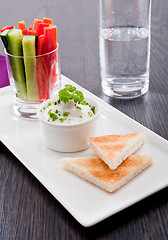 Image showing fresh vegetables and cream cheese dip snack