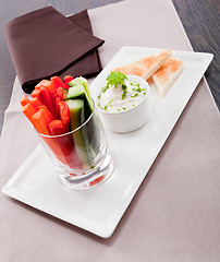 Image showing fresh vegetables and cream cheese dip snack