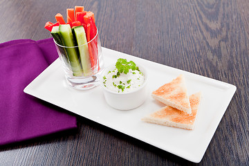 Image showing fresh vegetables and cream cheese dip snack