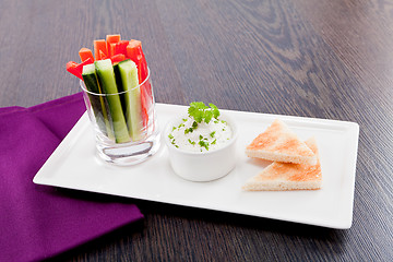 Image showing fresh vegetables and cream cheese dip snack