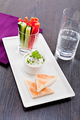 Image showing fresh vegetables and cream cheese dip snack