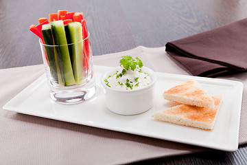 Image showing fresh vegetables and cream cheese dip snack