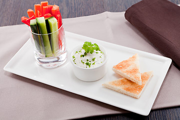 Image showing fresh vegetables and cream cheese dip snack