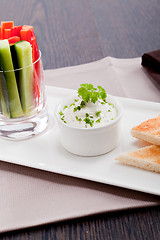 Image showing fresh vegetables and cream cheese dip snack