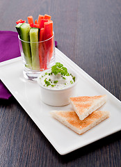 Image showing fresh vegetables and cream cheese dip snack