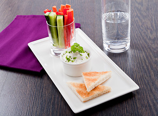 Image showing fresh vegetables and cream cheese dip snack
