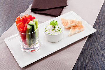 Image showing fresh vegetables and cream cheese dip snack