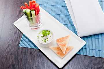 Image showing fresh vegetables and cream cheese dip snack