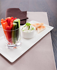 Image showing fresh vegetables and cream cheese dip snack