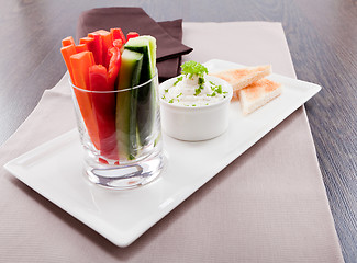 Image showing fresh vegetables and cream cheese dip snack