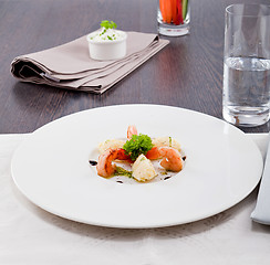 Image showing grilled shrimps with potato and kohlrabi puree