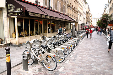 Image showing PARIS - May 7: Bicycle sharing station on May 7, 2009 in Paris, 