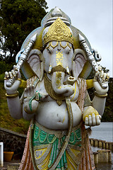 Image showing grey marble statue of a Hinduism  elephant 