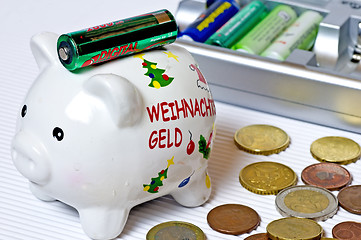 Image showing Piggy bank with accu