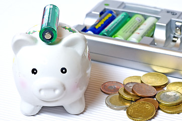 Image showing Piggy bank with accu