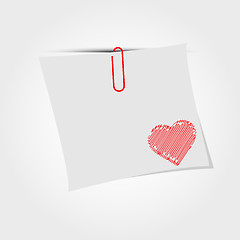 Image showing White paper note with clip and red heart