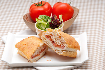 Image showing ciabatta panini sandwich with parma ham and tomato