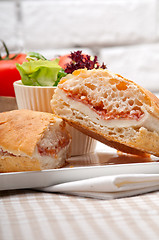 Image showing ciabatta panini sandwich with parma ham and tomato