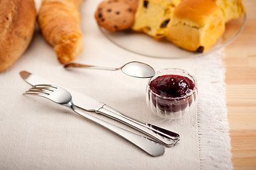 Image showing bread butter and jam 