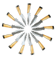 Image showing Set of hunting knives in the circle shape isolated