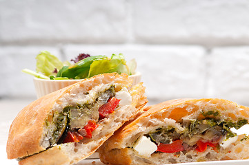 Image showing ciabatta panini sandwichwith vegetable and feta