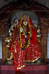 Image showing precious stone   wood statue of a Hinduism  women 