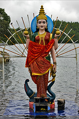 Image showing marble  wood statue of a Hinduism  women 