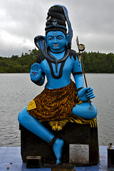 Image showing  marble blue wood statue of a Hinduism  