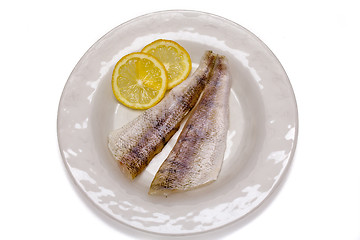 Image showing Raw fish filets with lemon